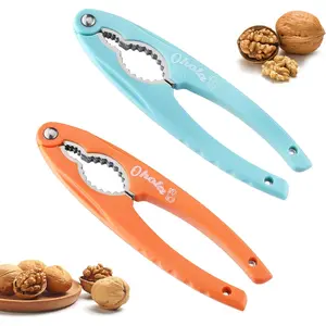 2PCS NutCracker, Stainless Steel Nut Crackers for All Nuts, Nutcracker Tool For Walnut, Pecan, Chestnut, Crab, Lobster and More, Ergonomic Handle (Stylish Pattern, Orange + Blue)