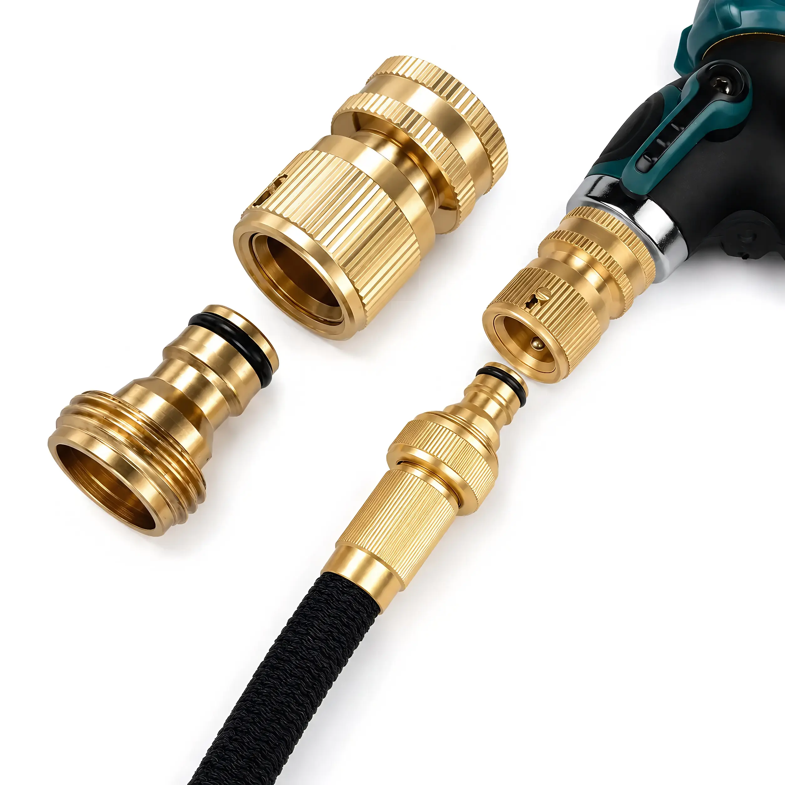 Garden Hose Quick Connector, 1 Set Solid Brass 3/4 Inch GHT Thread Fitting (NO Sprayer), No-Leak Water Hose Female & Male Adapter, Garden Hose Connectors, Summer Gardening Tool Accessories