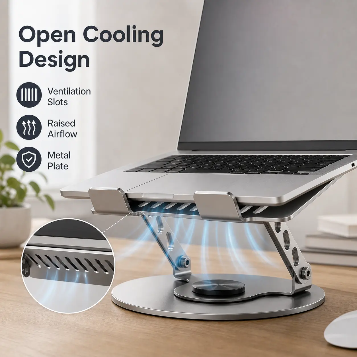 Laptop Stand for Desk, 360° Rotating Adjustable Foldable Aluminum Alloy Laptop Riser, Ergonomic Cooling Notebook Holder for 10-17.3 Inch Laptops, Heavy Duty Computer Stand for MacBook, Dell, HP, Lenovo, Home Office Gaming,Father’s Day Gift for Men