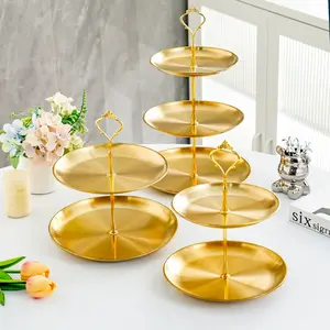 Stainless Steel Multi-layer Cupcake Stand, Home Double-layer Fruit Tray & Snack Serving Platter for Living Room Coffee Table
