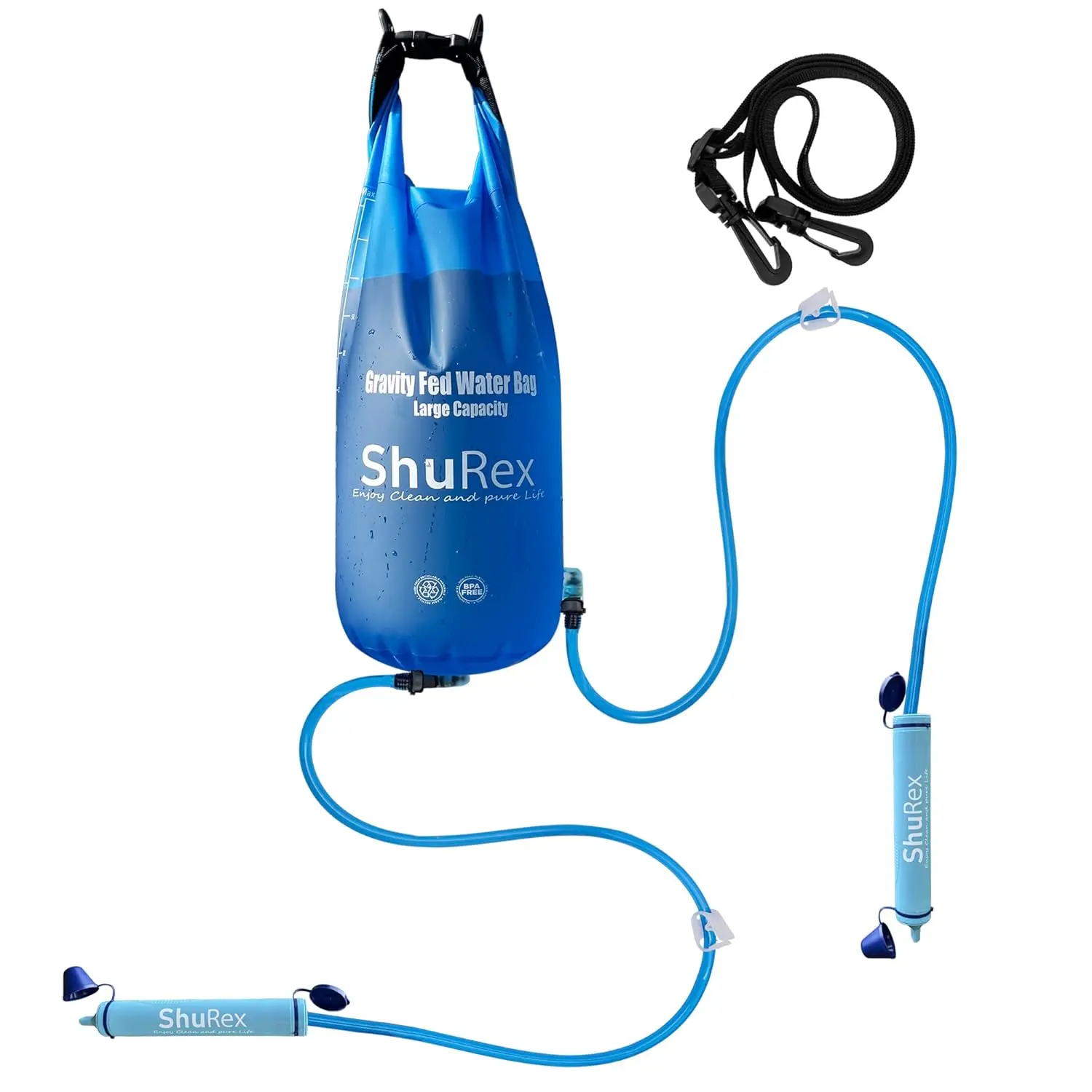 12L Gravity-Feed Water Filter System - Adjustable Strap, Compact Foldable Design, Leakproof Build, Filter Straw for Outdoor Camping & Emergency Use