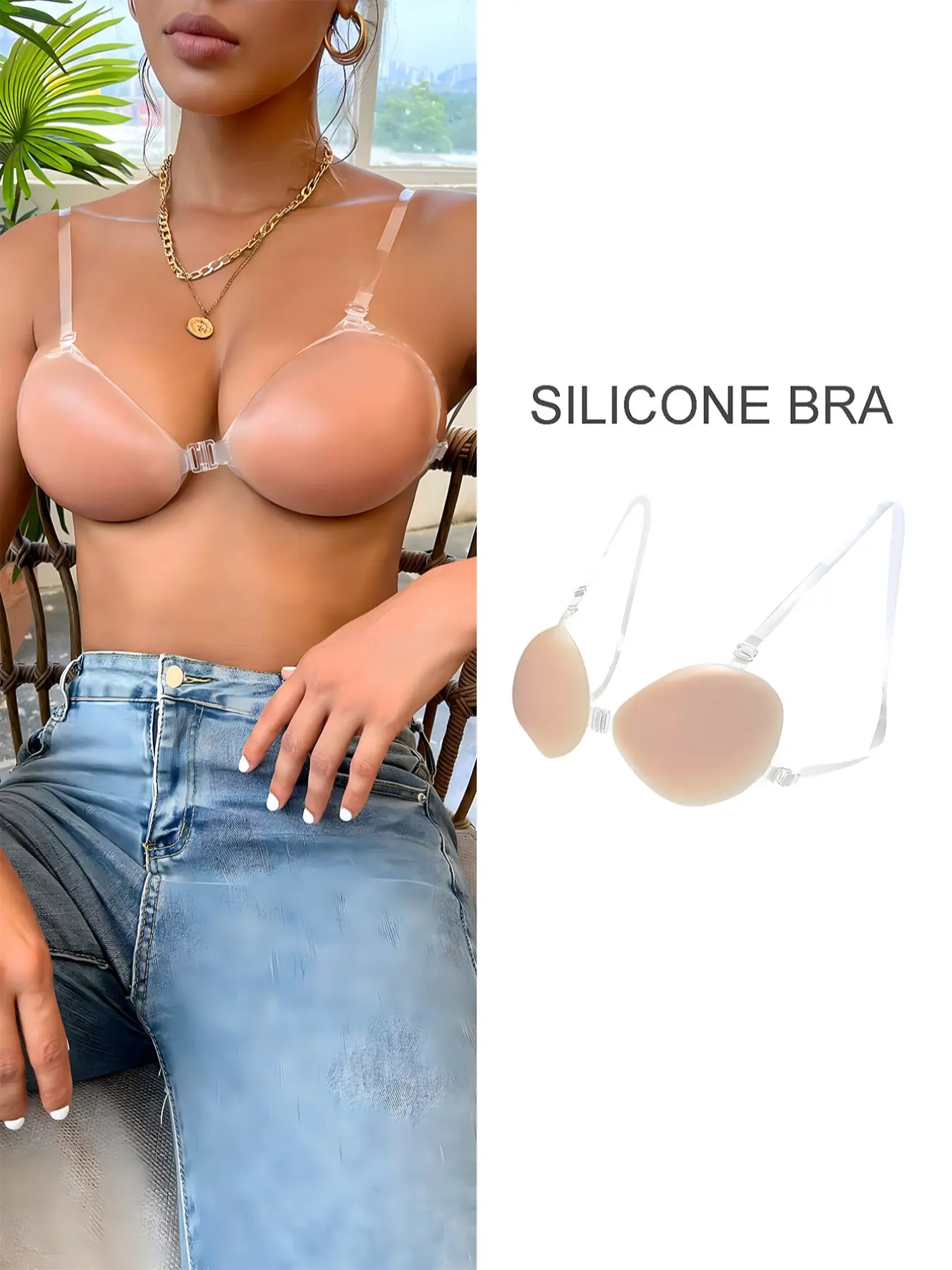 Silicone Breast Stickers for Women, Thick Push-Up Invisible Adhesive Bra for Wedding Photos, Four-Season Multiway Balconette Design