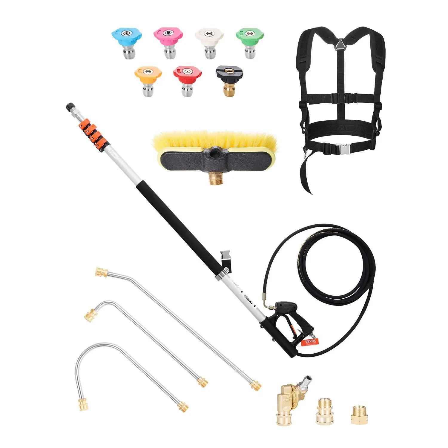 【Summerfinds】High Quality 20.86 ft Lightweight Aluminum Quick Plug Pressure Washer Telescoping Wand - 24 ft Max Reach, 4000 PSI Extension, 14.6 lbs, Gutter Cleaning Tool, Pivoting Coupler, 7 Spray Nozzles, Support Harness, Storage Bag, 2 Adapters, T