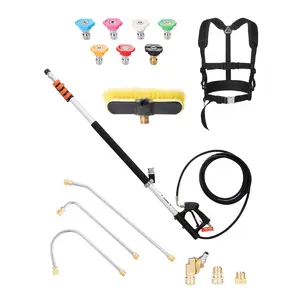 20.86ft Long Lightweight Aluminum Quick Plug Pressure Washer Telescoping Wand - 24ft Max Reach, 4000 PSI Extension, Gutter Cleaner, Pivoting Coupler, 7 Spray Nozzles, Support Harness