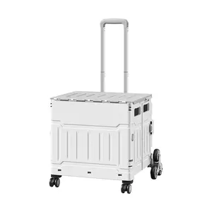 XXL Foldable Aluminum Alloy Utility Cart with Lid, Heavy-Duty Stair Climber Wagon with 360° Rolling Wheels, Portable Storage Bin Organizer for Apartment Living, Shopping - US Stock versatile home