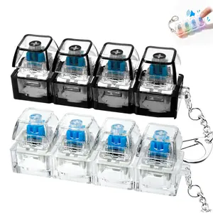 Keyboard Fidget Toy with LED light, Keyboard Fidget Keychain 4-in-1 Keyboard Decompression Button Finger Clicker Toys, Button Stress Relief Fidget Gifts to Relief Stress (Clear Black)