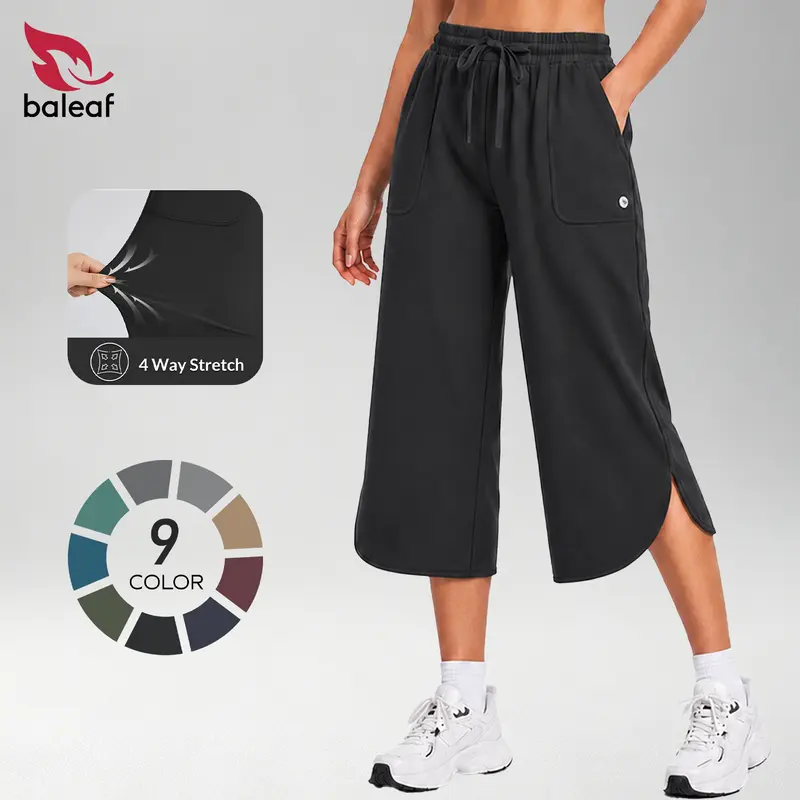 BALEAF Women's 20" Wide Leg Capri Pants High Waisted Tummy Control Casual Lounge Pants with Deep Pockets Quick Dry Lightweight Breathable UPF 50+ Sun Protection for Travel Teacher Everyday Walking Vacation Commuting Outdoor
