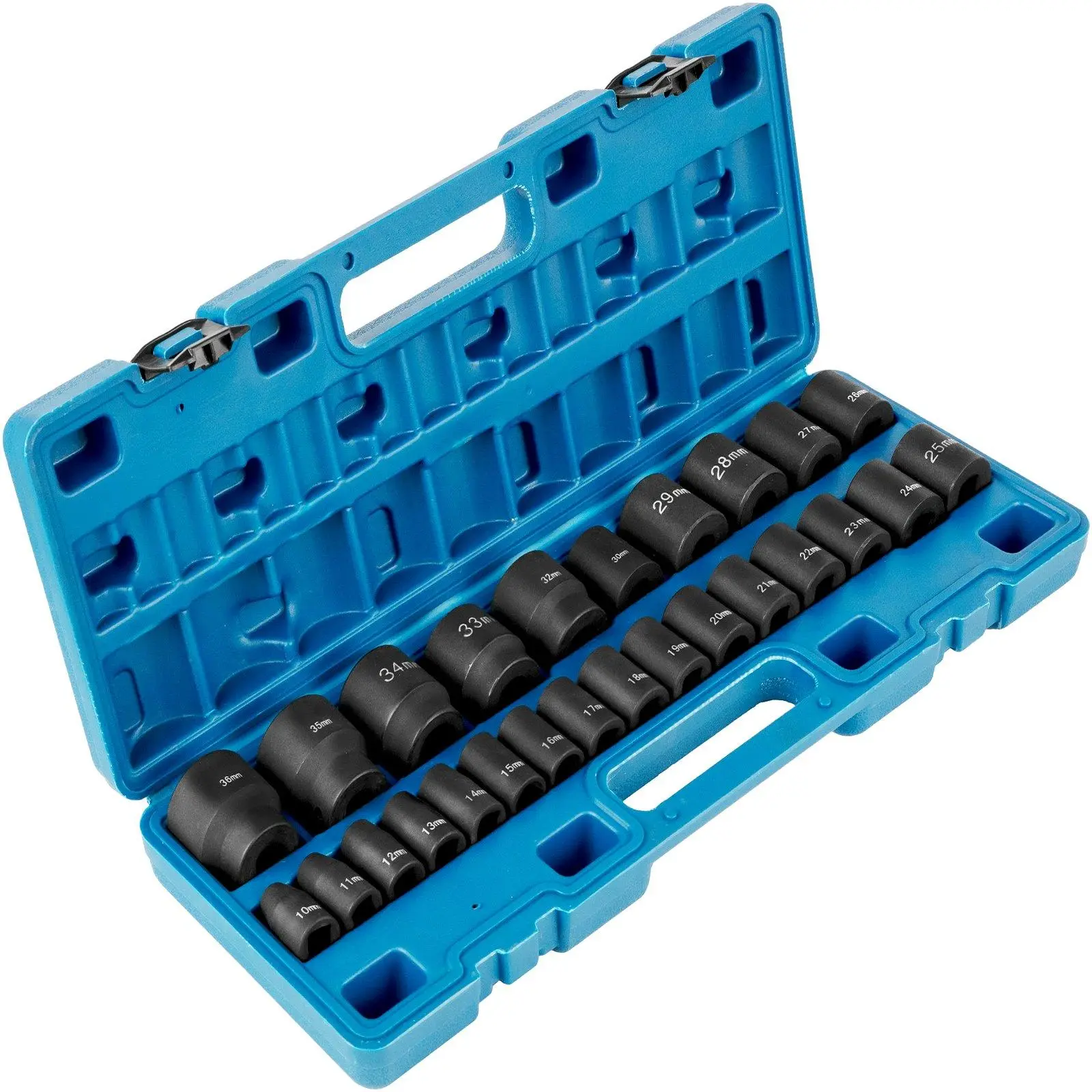【summerfinds】VEVOR Impact Socket Set 1/2 Inches 26 Piece Impact Sockets, Shallow Socket, 6-Point Sockets, Rugged Construction, CR-M0, 1/2 Inches Drive Socket Set Impact Metric 10mm - 36mm, with a Storage Cage