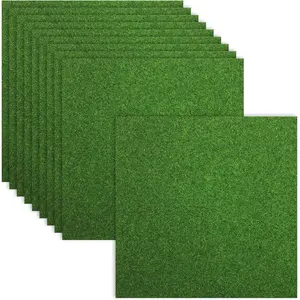 10 Packs Artificial Grasses 12 x 12 Inch Fake Grass for Crafts, Faux Turf Squares Grass Tiles Realistic Grasses for DIY Dollhouse Miniature Ornament