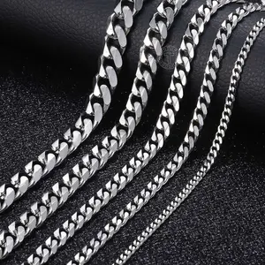 3/5/7/9/11mm Men's Silver Color Necklace Stainless Steel Cuban Link Chain For Mens Womens Basic Chokers 18-30inch Valentine Birthday Gift