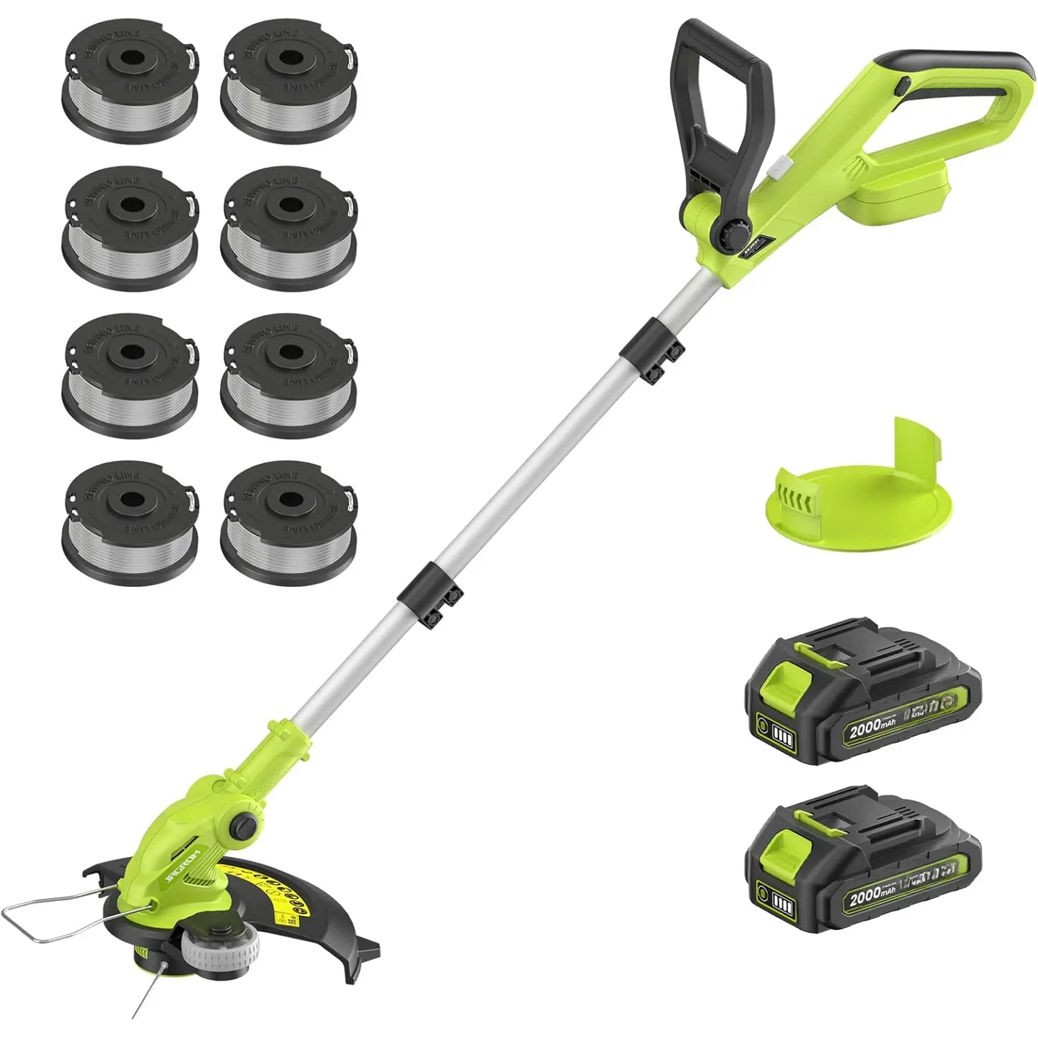 Electric String Trimmer Cordless with 2x2.0Ah , 20V Weed Wacker Weed Eater with Charger, 12-inch Lawn Mover & Edger Lawn Tool,  Grass Trimmer with 8 count Spool Line for Yard, Garden, Green