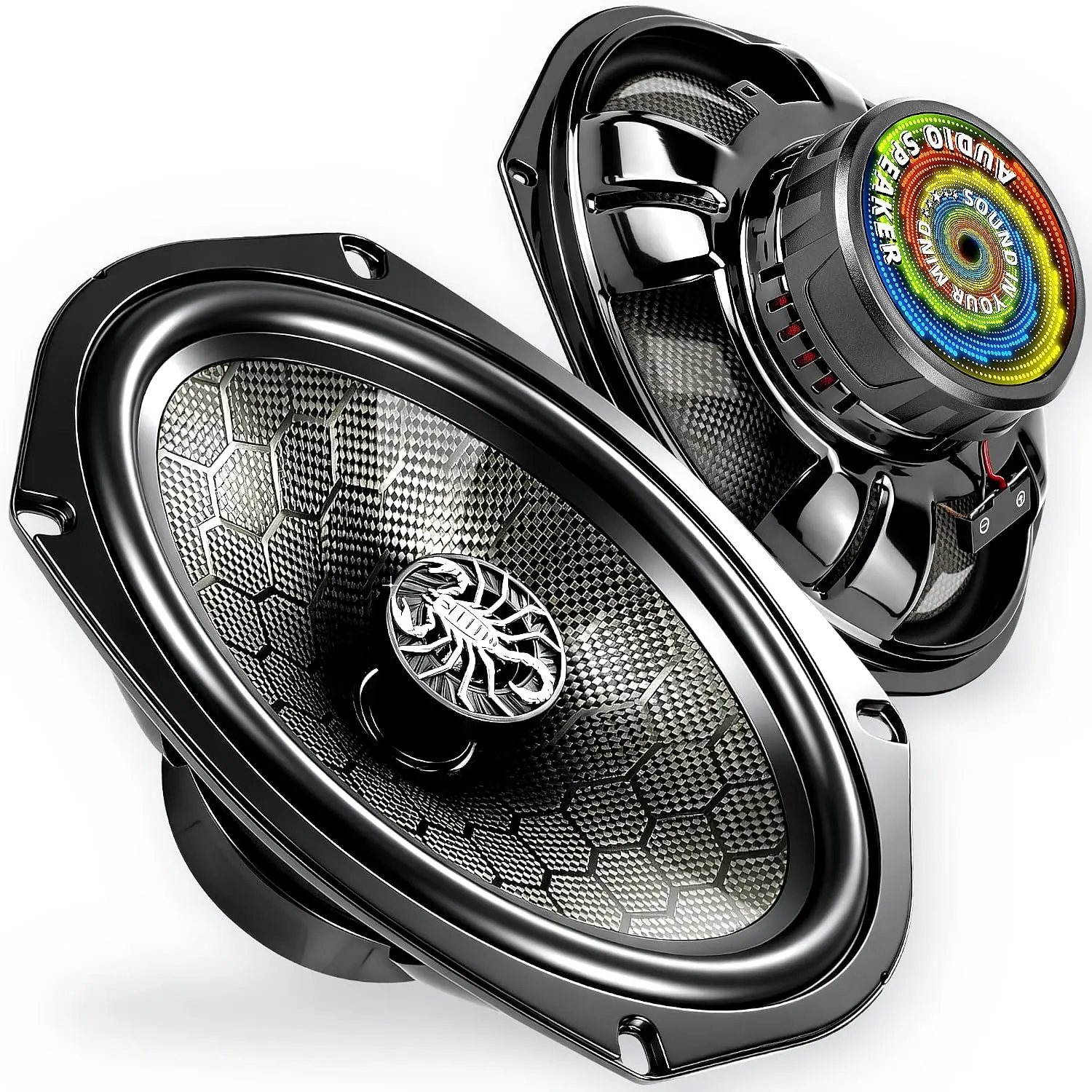 TANVSO CarbonForce 6x9 Speakers, 1200W Peak 4 Ohm 6x9 Car Speakers, 6 x 9 2-Way Coaxial Speakers with Honeycomb-Weave Carbon Fiber Cone, N48 Tweeter for Rear Deck & Door, 2 Pack