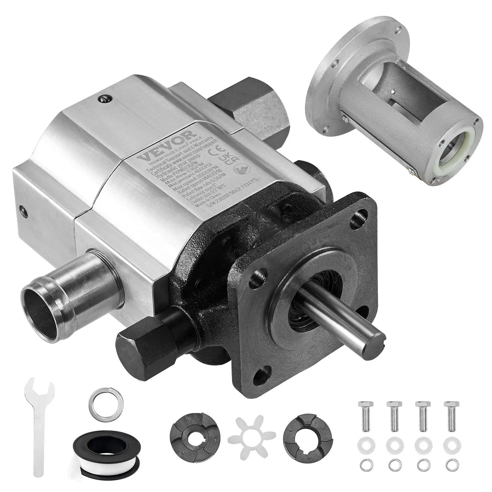 VEVOR Liquid Transfer Pump Kit, 2-Stage 13 GPM 4000 PSI Aluminum Hydraulic Gear Pump for Hydraulic Wood Log Splitters, 1/2-inch NPT Outlet, 3600 RPM, Coupling Installation Base for Small Engine Mounting, OEM Replacements (Father's Day Gift)