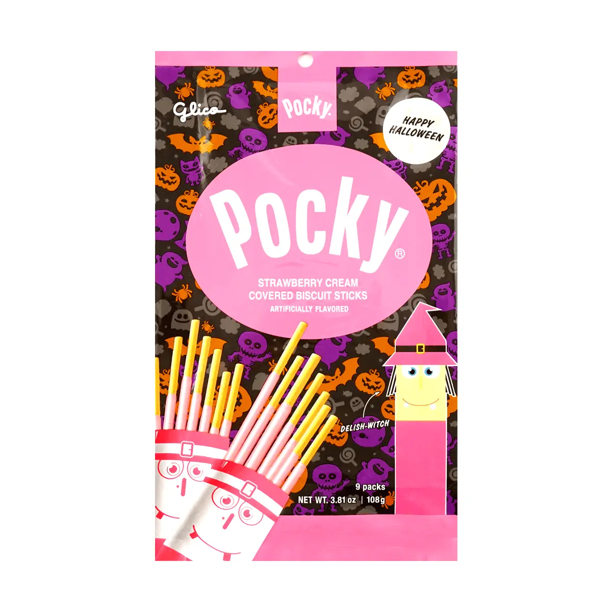 Glico Pocky Strawberry Cream Coated Biscuit Sticks - Japanese Autumn Limited Edition Family Pack (9 Bags, 108g)
