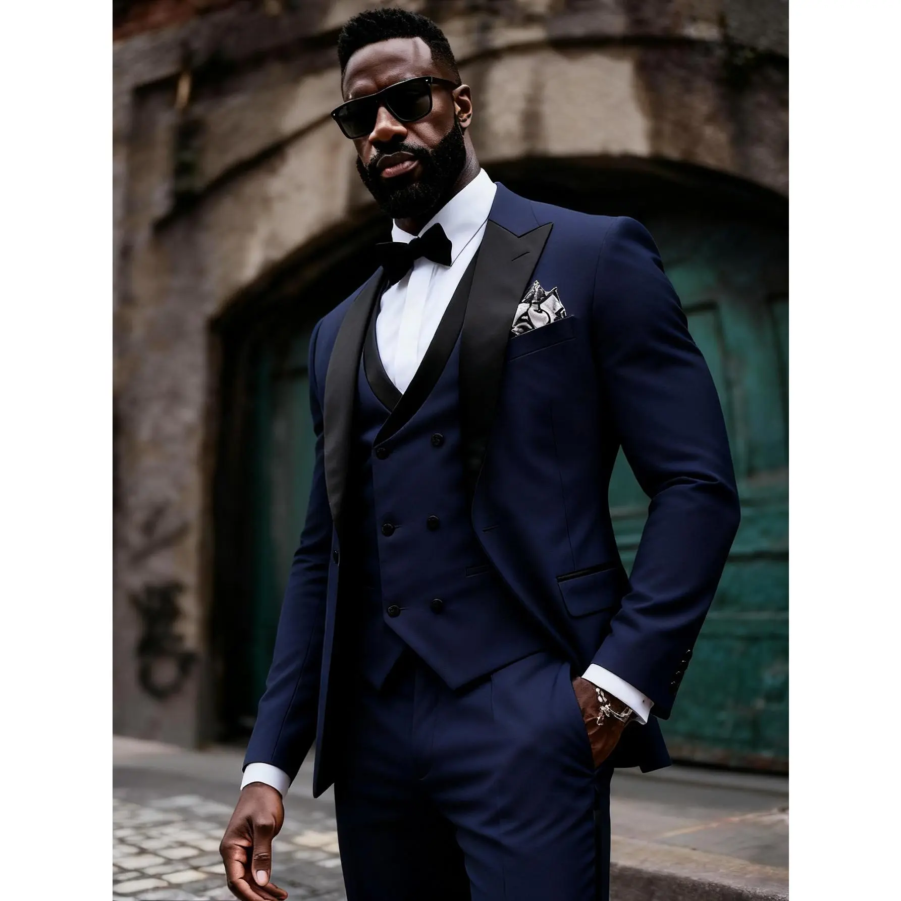 Men's Wedding Suit 3-Piece Set with Peak Lapel | Slim Fit Tuxedo Style Blazer, Vest & Pant for Formal Events