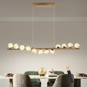 Garwarm Modern LED Dimmable Gold Crystal Chandeliers, Dimming Globe Ceiling Pendant Lighting Fixture, Luxury Golden Linear Hanging Lights for Kitchen Island over Table with Remote (12 Bulbs Included)