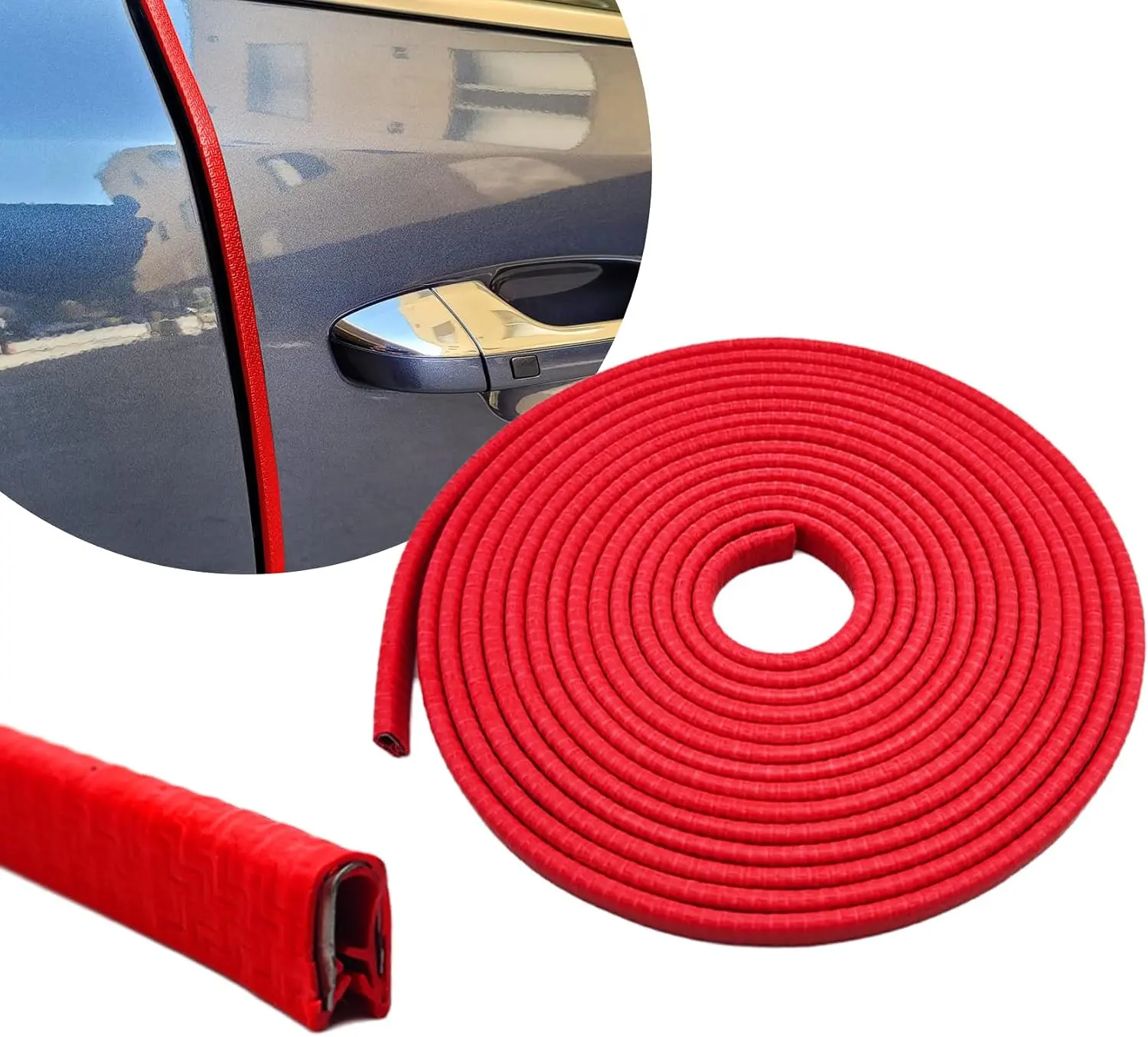 16.4 ft Length Rubber Trim Car Door Edge Guards, Glue-Free Install Edge Strips, Anti-Collision Seal Protector Fit for Trucks/SUVs/Sedans (Red), Auto Entry Guard