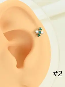 Cubic Zirconia Cartilage Earrings, Hypoallergenic Stainless Steel, Flat Back Design, Size 16mm, Suitable for Various Ear Piercings, Ear Studs