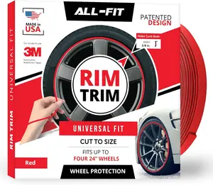 Wheel Rim Protector Trim, 3/8 Inch Flexible Strip for Curb Rash Protection, DIY Automotive Exterior Accessory Fits Up to Four 24 Inch Wheels, Durable Material, Red