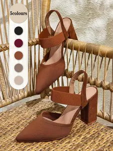 Women's Pointed Toe Block Heel High Heel, Elegant Fashion Classic Luxury Ladies' High Heeled Sandals, All-Season Fabric Shoes