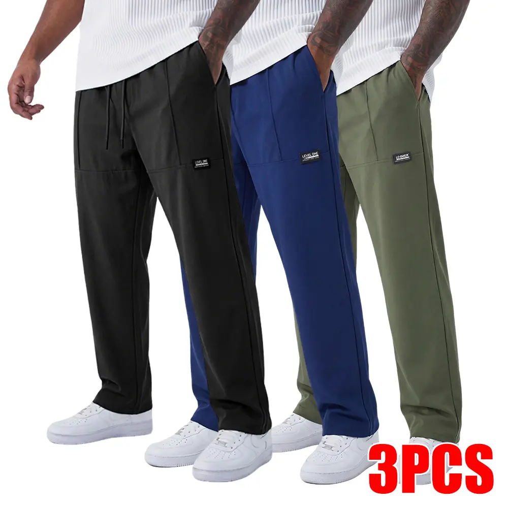 Men's 3 Pack Comfort Fit Casual Pants, Elastic Drawstring Lounge Pants for Streetwear, Daily Wear & Summer Adventures