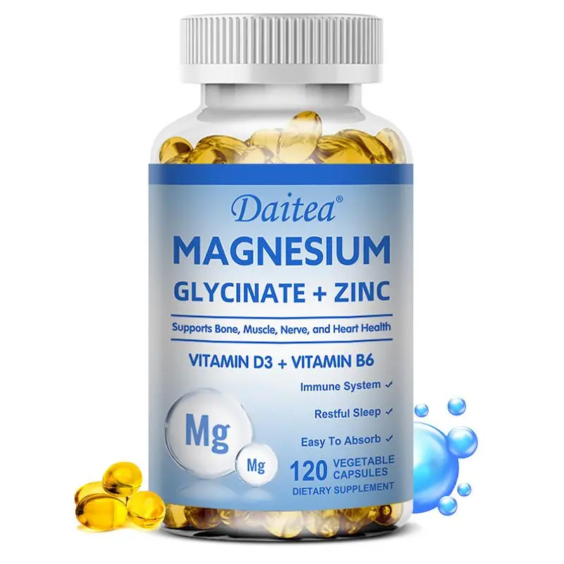 Daitea Magnesium Glycinate Supplement with Zinc, Vitamin D3, Vitamin B6 - 120 Capsules for Muscle, Bone, Sleep & Heart Health