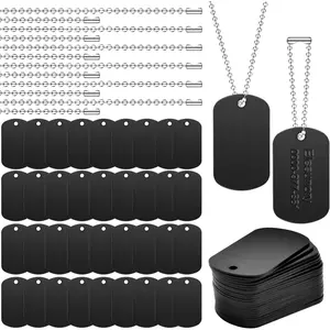 100Pcs Military Dog Tags Set, 50 Pcs Aluminum Blank Dog Tag and 50 Pcs Iron Necklace Chain, Personalized for Pets, Suitable for Laser Engraving