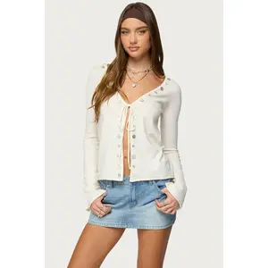 Jesy Iridescent Split Front Knit Cardigan