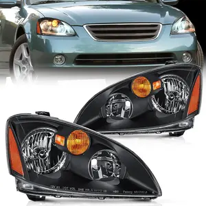 Nilight Headlight Assembly Compatible with 2002 2003 2004 Nissan Altima Black Housing Amber Reflector Clear Lens Headlights Replacement Driver and Passenger Side