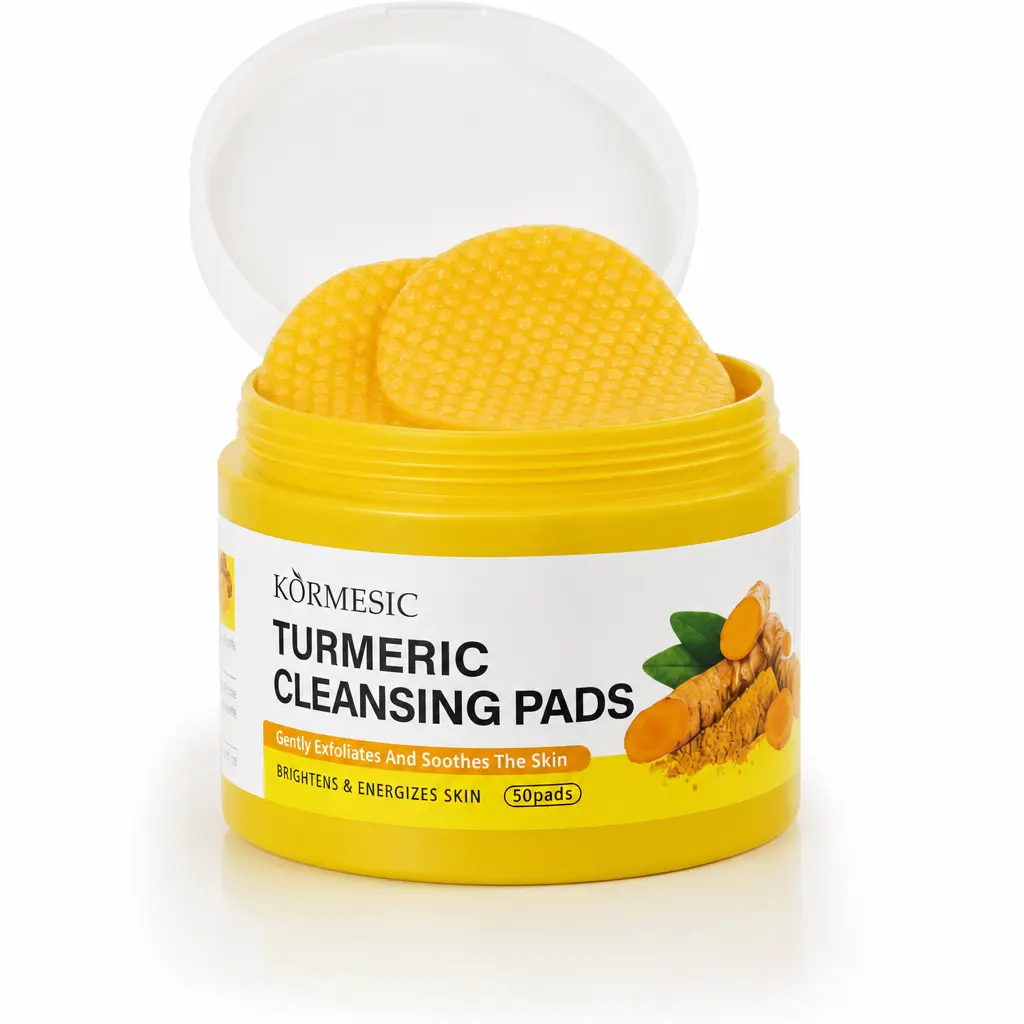 KORMESIC Turmeric Kojic Clarifying Pads – Exfoliating & Brightening pads with Vitamin B3, Vitamin C, & E for Dark Spots, Acne & Daily Skin Care for Face (50 Pads)
