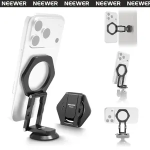 NEEWER PA161 Dual Magnetic Phone Holder, MagSafe Compatible Phone Stand with 360° Rotation, Strong Magnetic Base & Ring, Adjustable Desktop Mount for iPhone Android Video Recording, Streaming