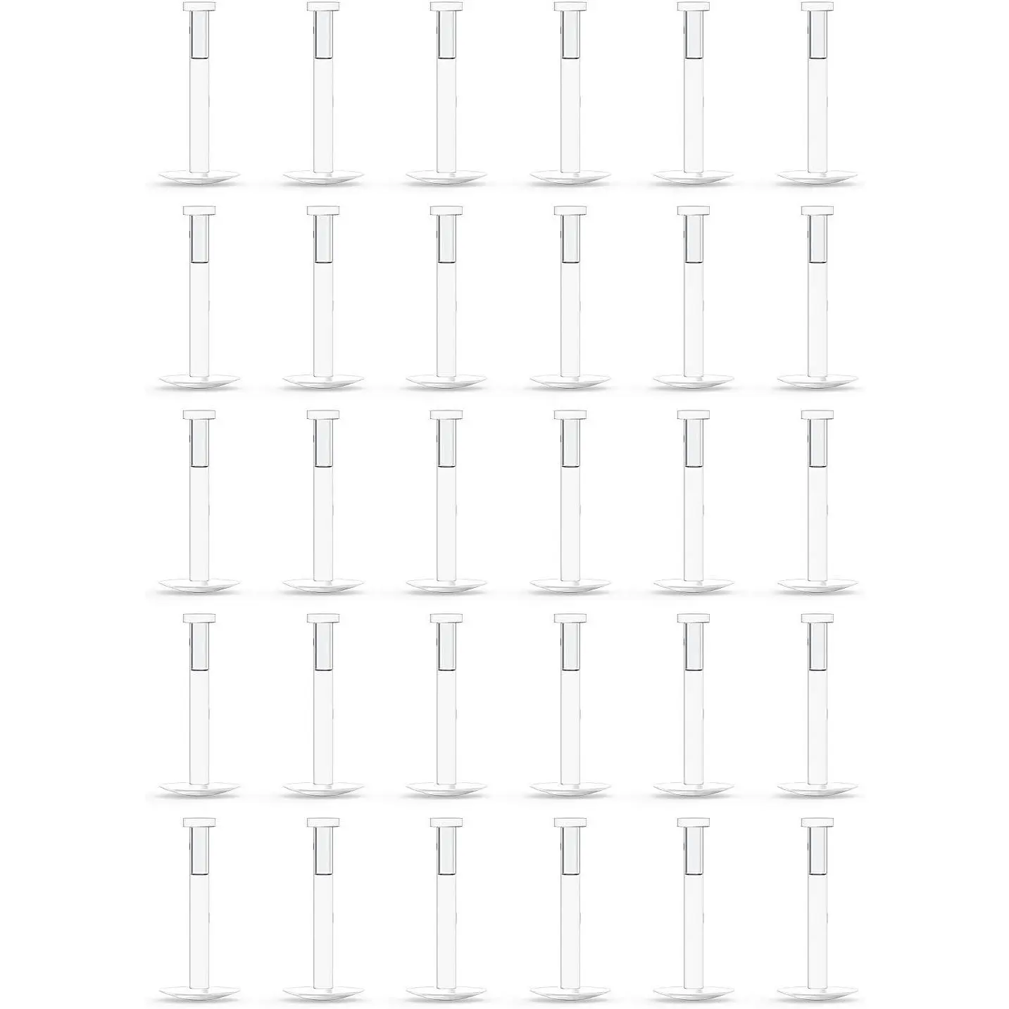 30 count 16G Clear Push Top Piercing Retainers 2mm Flat & Ball Top Bioflex Lip Rings Labret Retainer for Women Men 6-10mm Bar Length