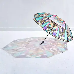 Fashionable Transparent Umbrella, Creative Automatic 3-fold Umbrella, Lightweight & Waterproof Umbrella for All-weather Protection, Windproof Rainproof Umbrella