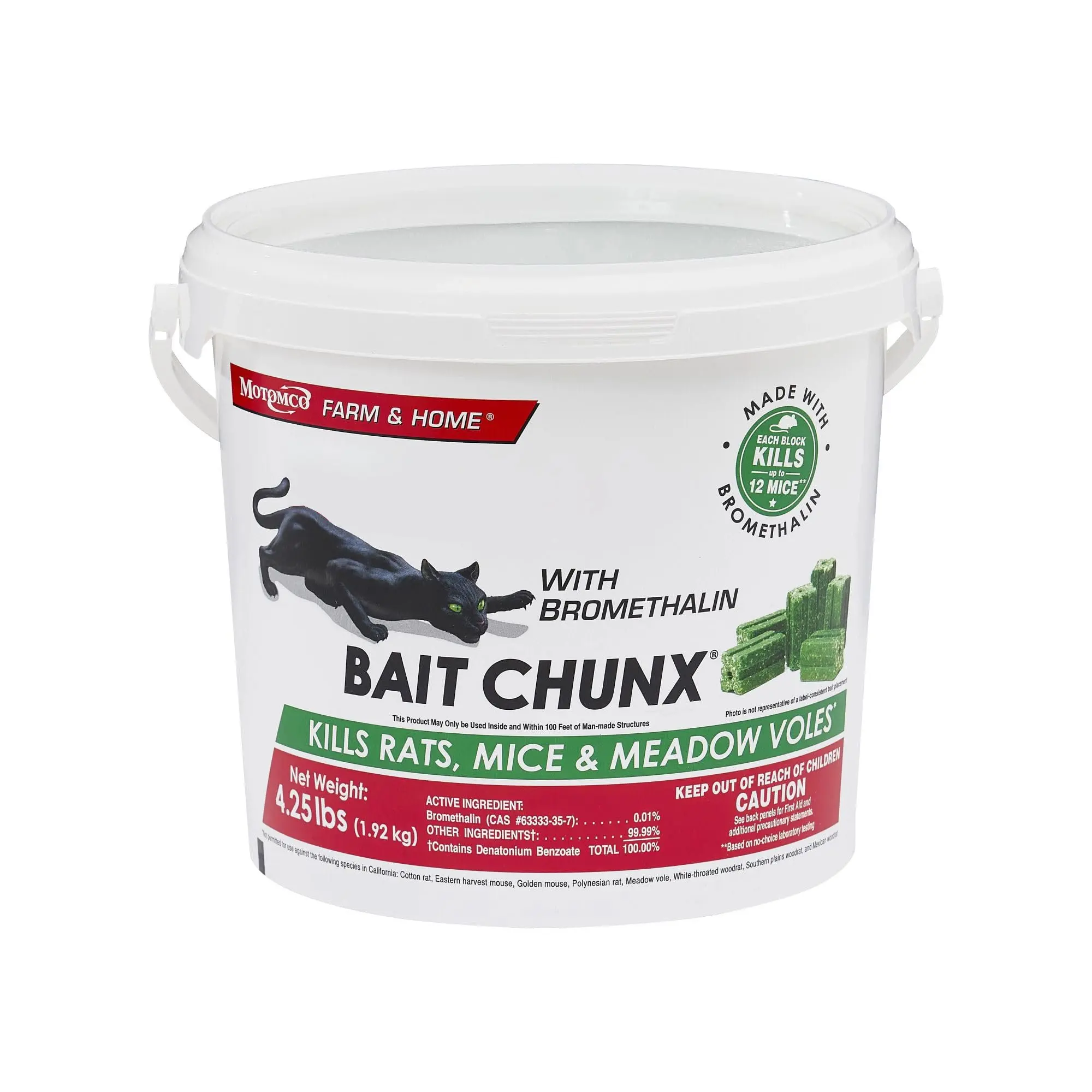 Bromethalin Rodent Bait Blocks - Compact, Long Lasting Pest Control, 15 Days Effect, 1.92 kg (4.25 lb), for Indoor, Outdoor Agricultural Settings Rat & Mouse Use
