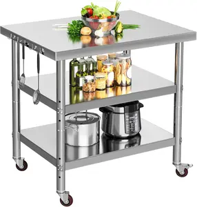 YINTATECH NSF Stainless Steel Table, 30" X 24" / 36" X 24" Work Table with Wheels, 3 Shelves Metal Prep Worktable for Home Kitchen Restaurant Garage Warehouse Outdoor