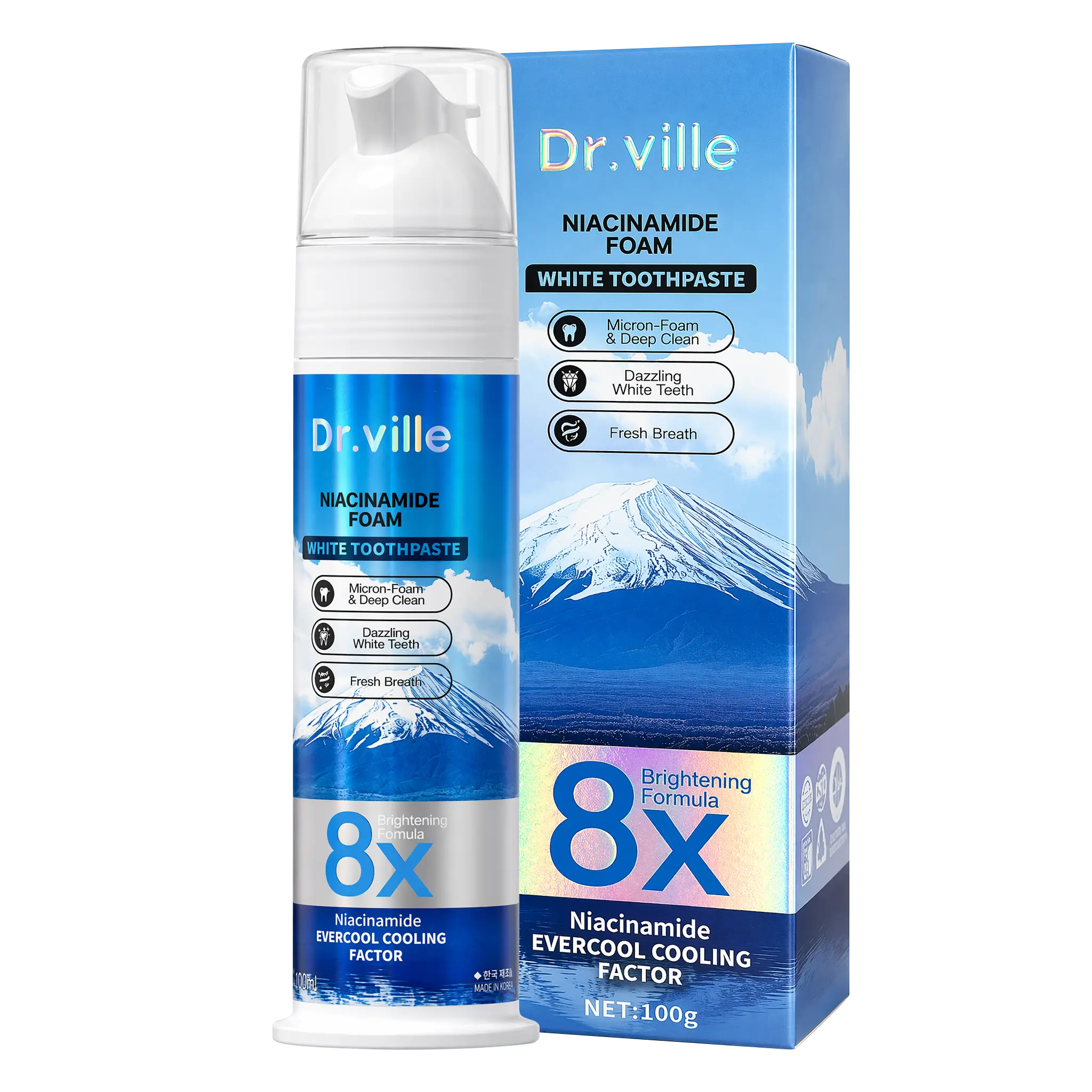 Dr.ville Niacinamide Whitening Toothpaste, Oral Cleansing Foam Toothpaste for Teeth Whitening, Fresh Breath, Plaque & Stain Removal Deep Clean Care 100g-B