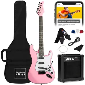 Best Choice Products 39in Full Size Beginner Electric Guitar Kit with Case, Strap, Amp, Whammy Bar