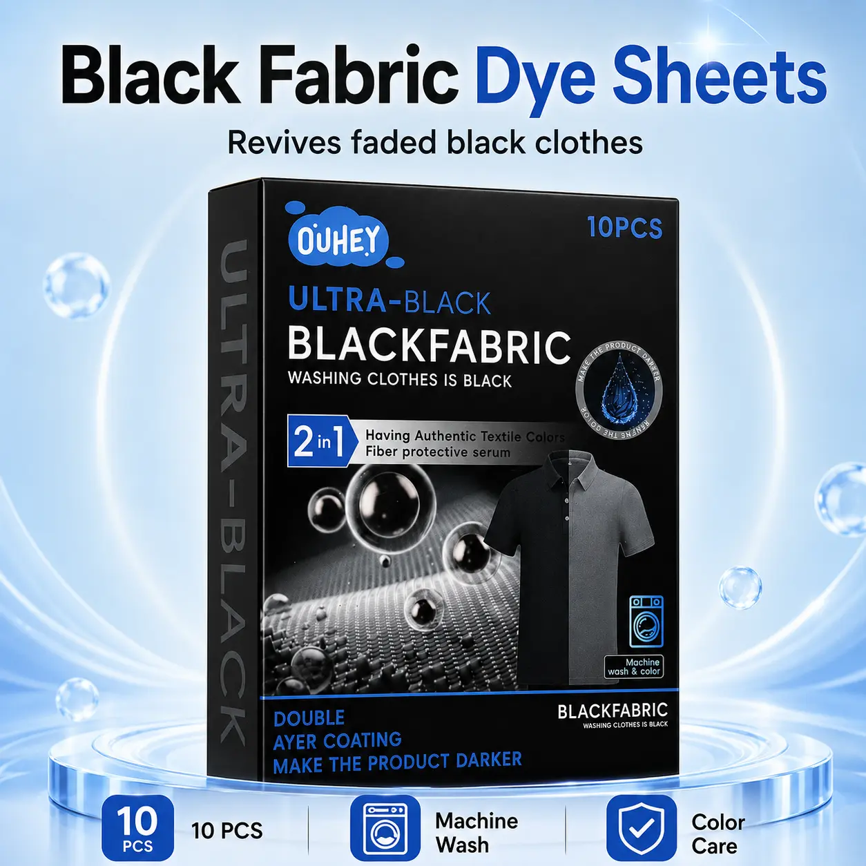 Black Clothes Color Restorer Sheets - 10 Count Household Laundry Dye Sheets, Color Boost for Faded Dark Garments, Compatible with Hand Washer & Basin Use, 1 Pack Laundry Accessory, 10Pcs, Dark Clothing