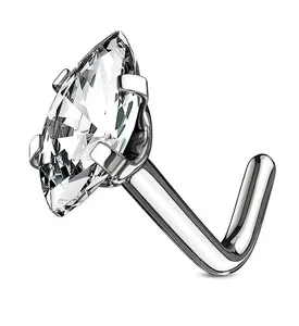 Oval CZ Stainless Steel L Bend Nose Ring