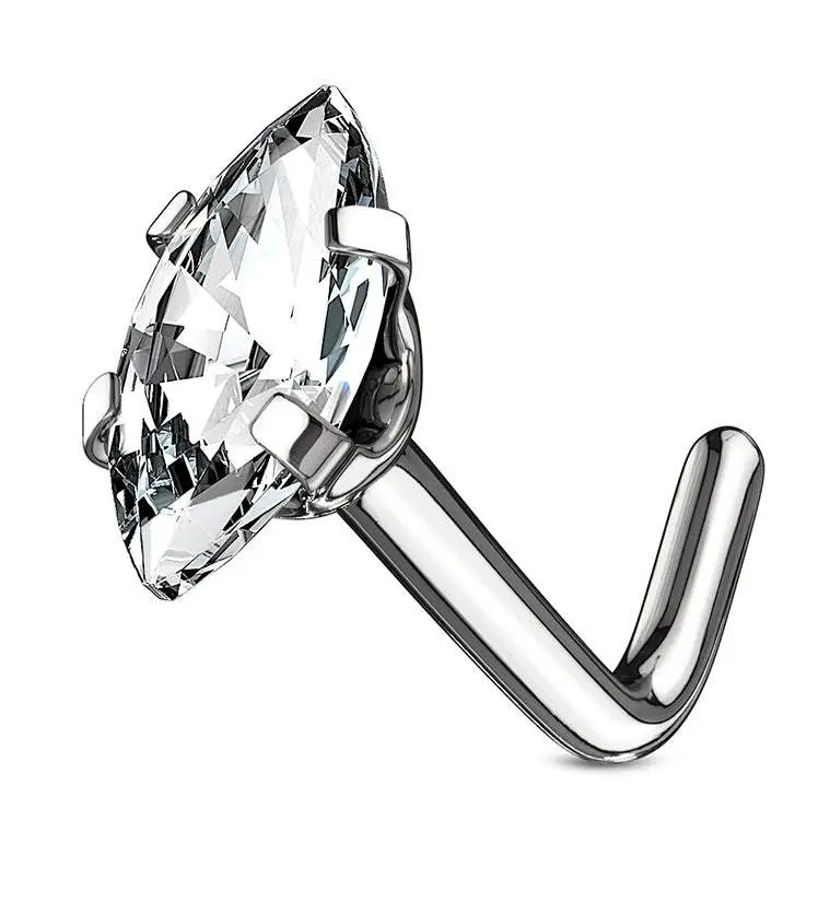 Oval CZ Stainless Steel L Bend Nose Ring