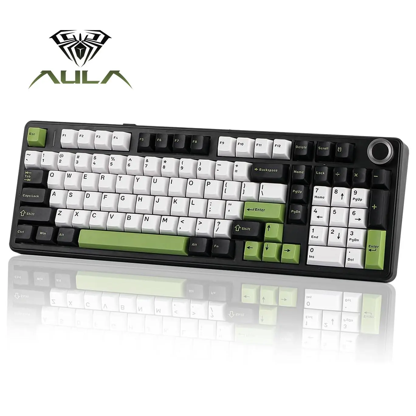 Aula F99 PRO Wireless Gaming Keyboard with 8000mAh Battery, Hot Swappable Creamy Keyboard, 2.4GHz/Type-C/BT5.0 ( Black&White&Green-Star Vector switches)