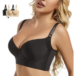 Push Up Bra for Women Uplift Sculpting T-Shirt Bra Full Back Coverage Bra Hide Back Fat Smoothing Bra Hot Womenswear Basic Beige Minimalist