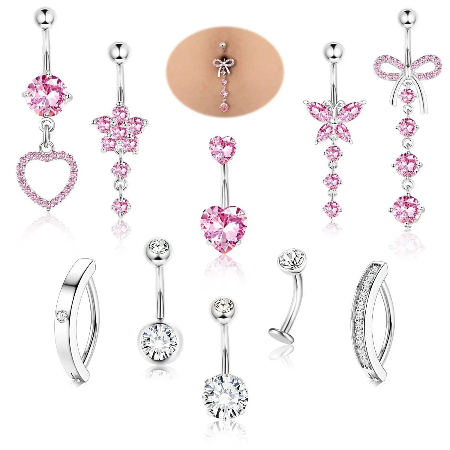 silver-white&pink cz