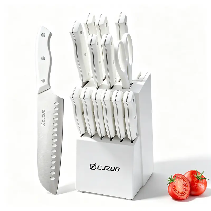 15-Piece Kitchen Knife Set with Wood Knife Block, Stainless Steel Blades Sharp Cutlery Set for Household Home Cooking Kitchenware Supplies, Knives