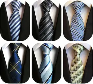 Men's Classic Silk Neckties (6 PCS) - Woven Jacquard, Bold Novelty Pattern, Assorted Designs, Gorgeous Stitching, Soft Texture, Ideal Business Gift, Fashion Accessories