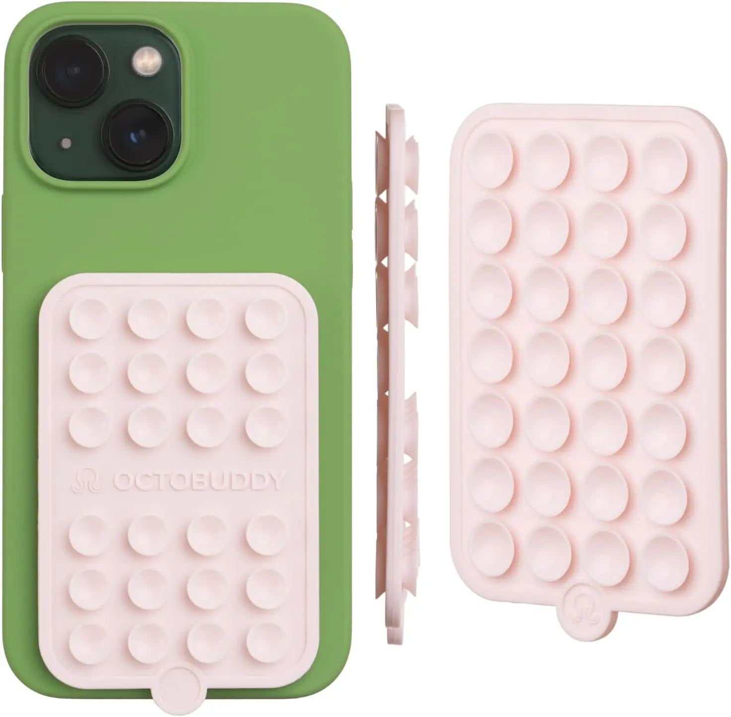 OCTOBUDDY Silicone Double-Sided Suction Smartphone Case Detachable Mount - Hands-Free Strong-Grip Holder for Selfies, Videos - iPhone, Android Compatible - 2.5in x 3.75in, Chalk Pink