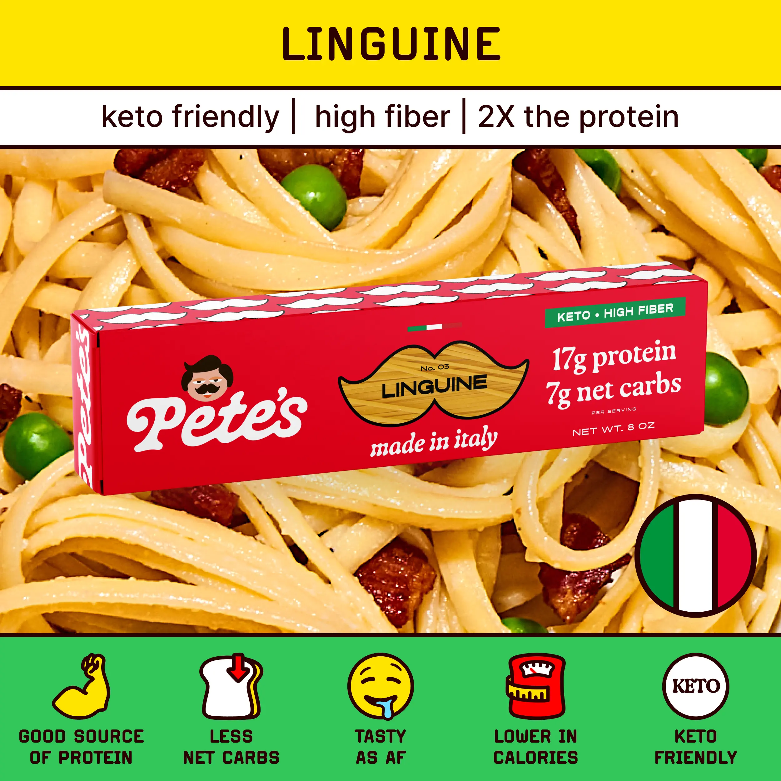 Linguine – Protein-Packed, Less Carbs, Made in Italy | Pete’s Protein Pasta