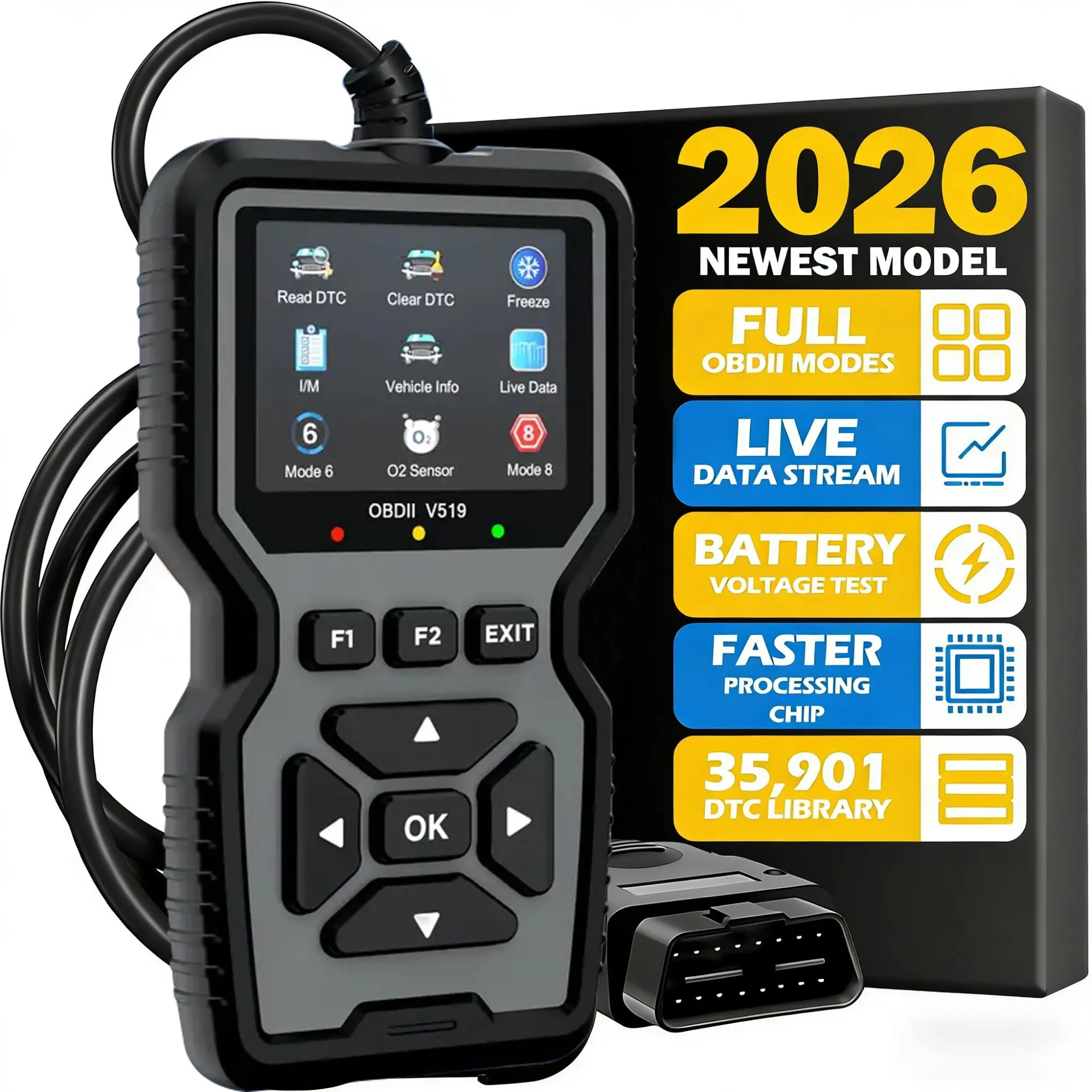 High-End Obdii/eobd Car Diagnostic Scanner, Battery Tester, Automotive Voltage Tester, Fault Code Eraser, Professional Obd2 Scan Tool Since 1996, Real-Time Data Flow