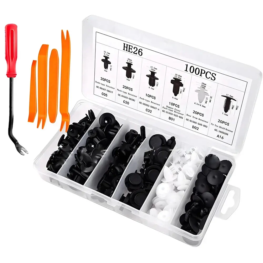 100PCS Plastic Multi-Size Universal Expansion Screw Clips Car Fixings Set, C05-C20-C32-B01-D02-A16 Automotive Parts for Car Mudguards, Door Panels