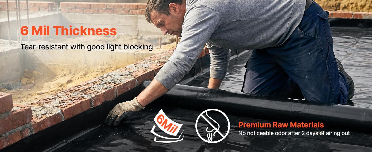 【SummerFinds】VEVOR 6 Mil Black Heavy-Duty Polyethylene Roll, 10' x 25' Thick Plastic Sheeting for Garden Weed Blocker, Painters' Drop Cloth, Crawl Space Vapor Barrier